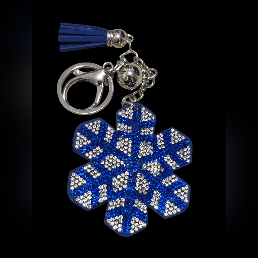 Blue and Silver Snowflake Bag Charm Keychain